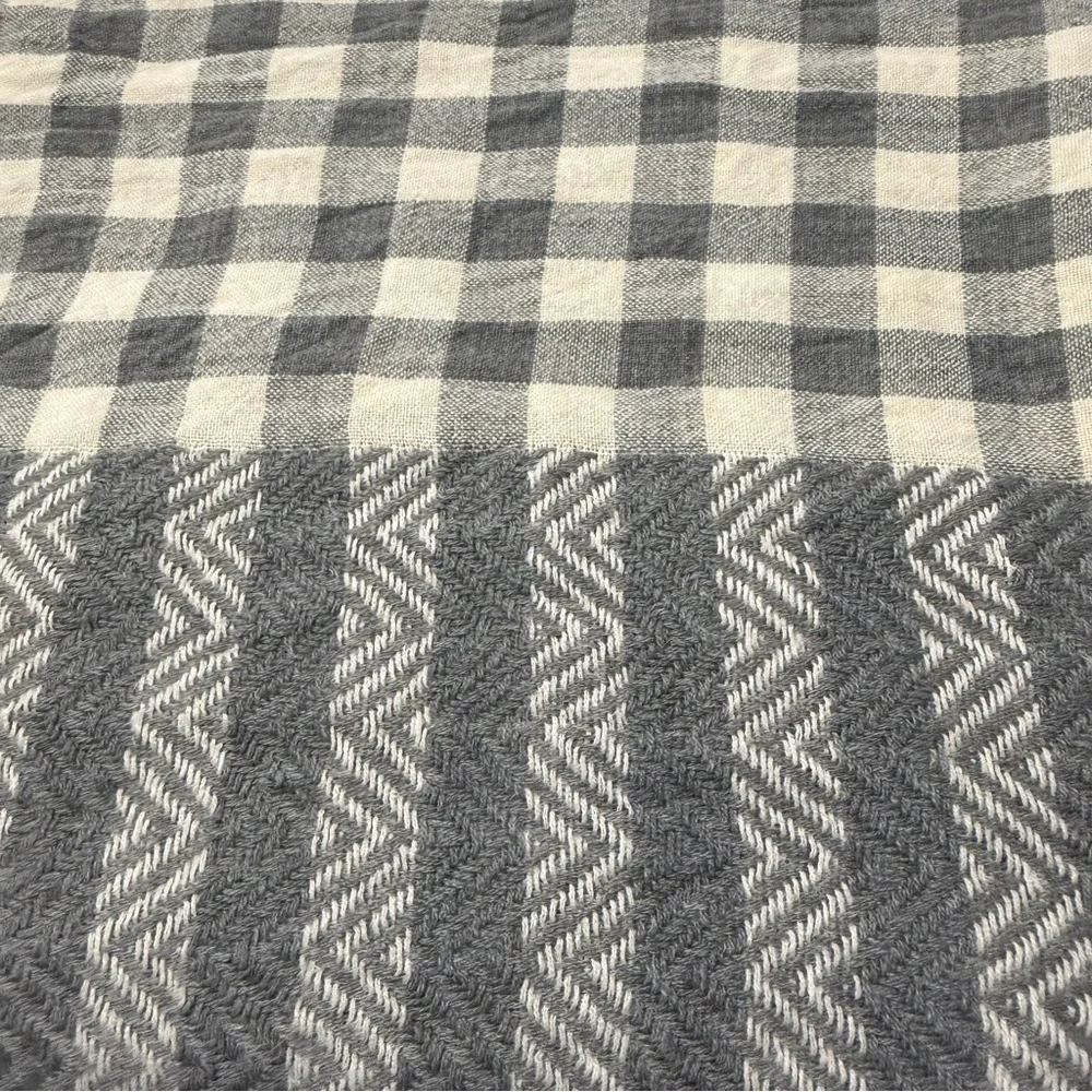 Womens Oversized Casual Wear Buffalo Check & Woven Infinity Scarf, Gray & Beige